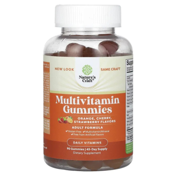 Мультивітаміни, Multivitamin Gummies, Nature's Craft, зі смаком апельсина, вишні та полуниці, 90 жувальних цукерок