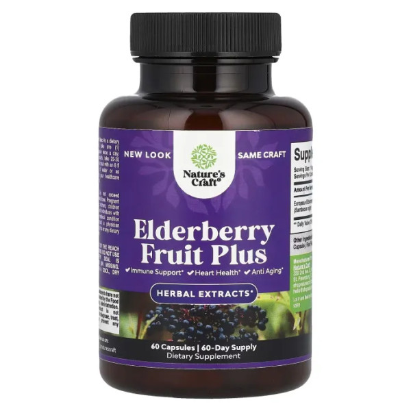 Бузина, Elderberry Fruit Plus, Nature's Craft, 60 капсул