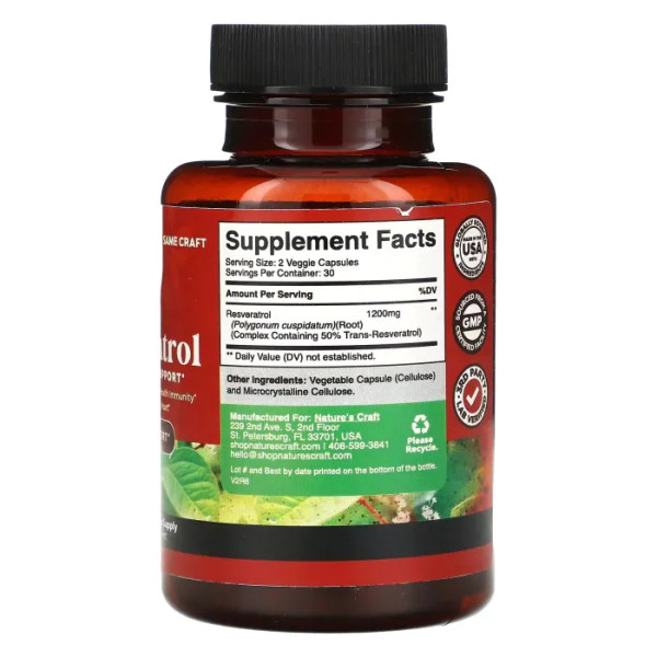 Ресвератрол, Resveratrol, Antioxidant Support, Nature's Craft, антиоксидантна підтримка, 60 капсул