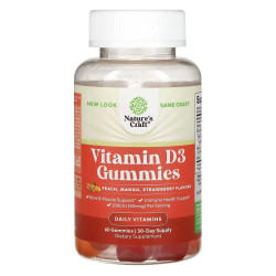 Витамин D3 50 мкг, жевательные, вкус персик манго и клубника, Vitamin D3 Gummies Nature's Craft, 60 жевательных таблеток, 25 мкг в 1 жевательной таблетке