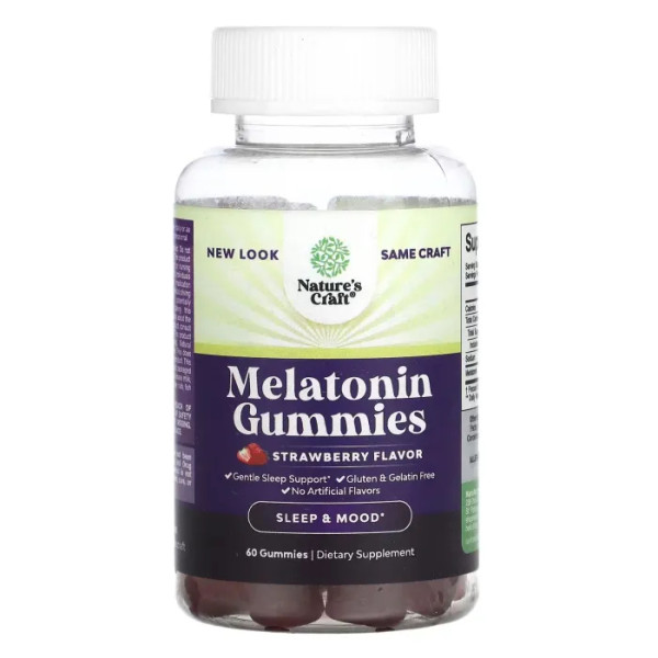 Мелатонін, Melatonin Gummies, Nature's Craft, зі смаком полуниці, 60 жувальних таблеток