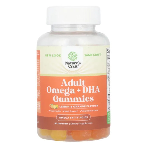 Омега 3 6 9 + ДГК, Omega 3-6-9 + DHA Gummies, Nature's Craft, зі смаком лимона та апельсина, 60 жувальних таблеток