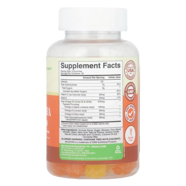 Омега 3 6 9 + ДГК, Omega 3-6-9 + DHA Gummies, Nature's Craft, зі смаком лимона та апельсина, 60 жувальних таблеток