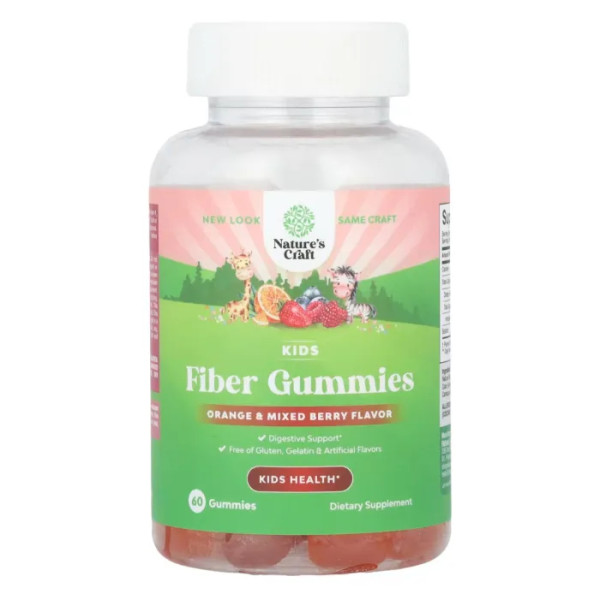 Клітковина, Fiber Gummies, Nature's Craft, для дітей, апельсин та ягідне асорті, 60 жувальних таблеток