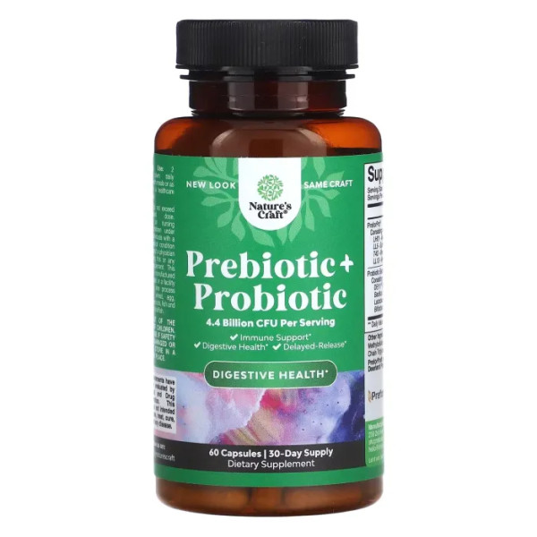 Пребіотик і пробіотик, Prebiotic + Probiotic, Nature's Craft, 2,2 млрд КУО, 60 капсул