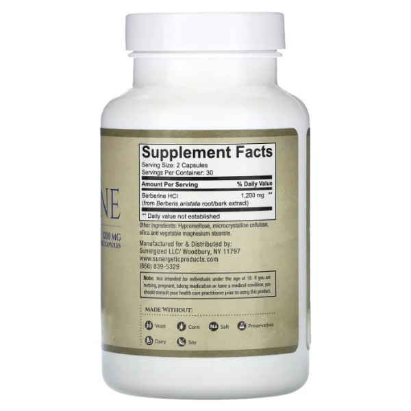 Берберін, Berberine, Sunergetic, 1200 мг, 60 капсул (600 мг на капсулу)