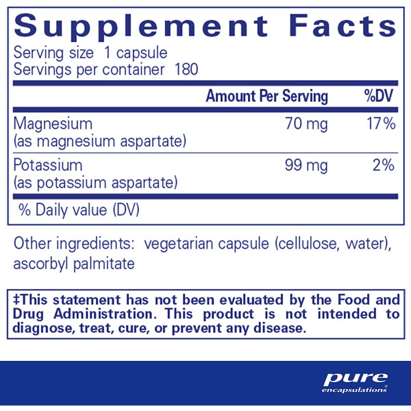 Калій і Магній (аспартат), Potassium Magnesium (aspartate), Pure Encapsulations, 180 капсул