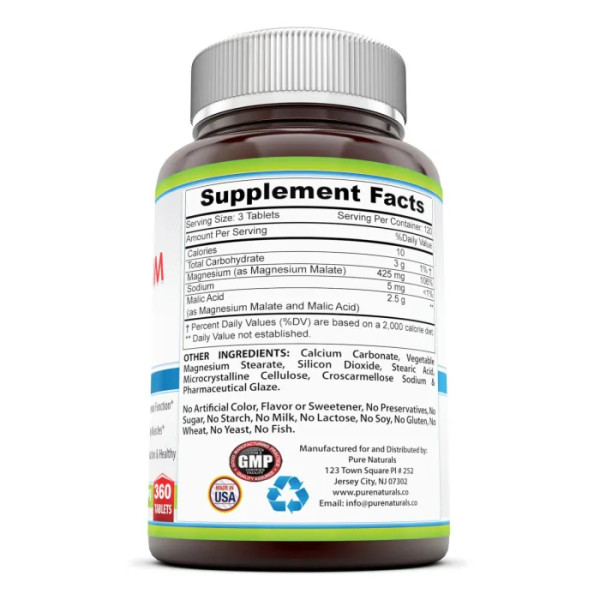 Магнію малат з яблучною кислотою, Magnesium Malate, Pure Naturals, 1250 мг, 360 таблеток