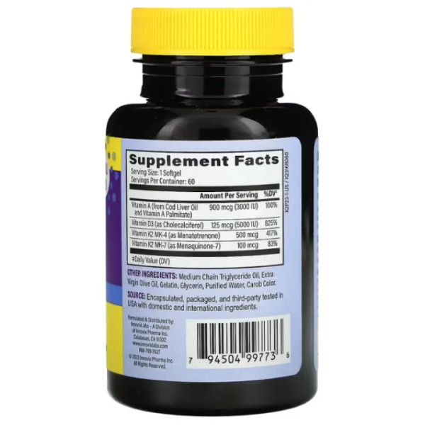 Вітаміни D3 та K2, Vitamin D3 + K2, InnovixLabs, 60 гелевих капсул