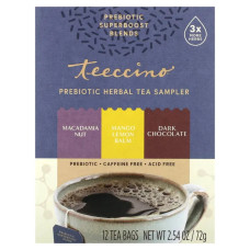 Набір пробників трав'яного чаю без кофеїну з пребіотиком, Herbal Tea Sampler Teeccino, 12 пакетиків, 72 г