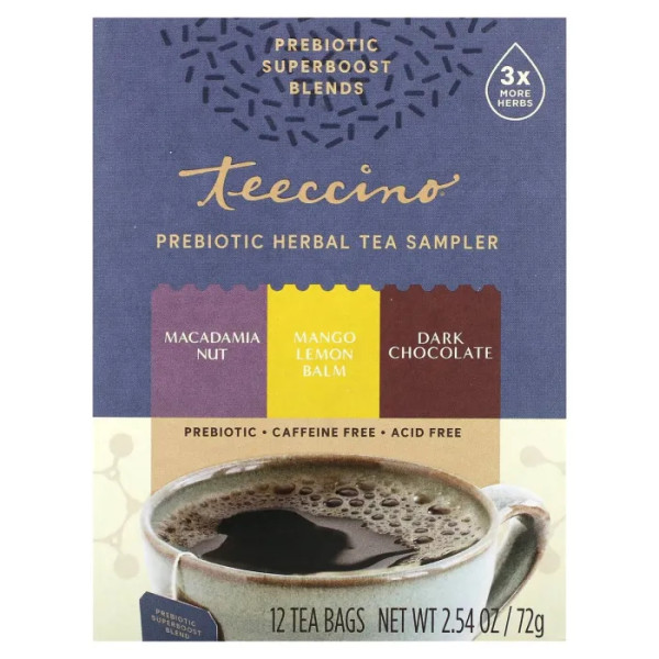 Пробники трав'яного чаю, Herbal Tea Sampler, Teeccino, без кофеїну, з пребіотиком, 3 смаки, 12 чайних пакетиків, 72 г