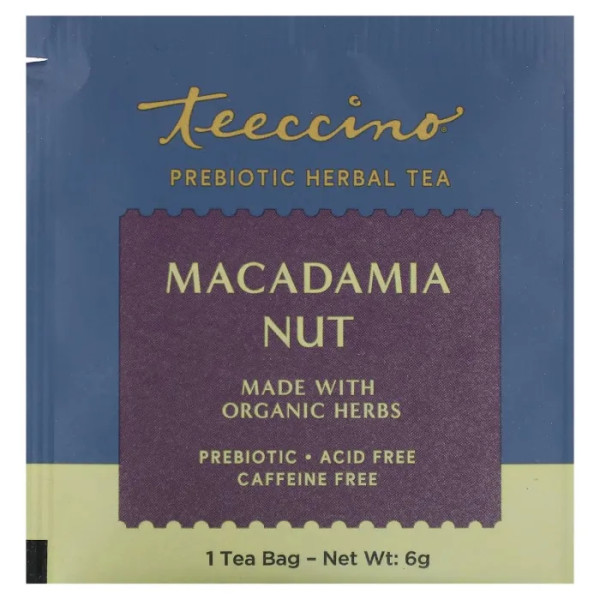 Трав'яний чай, Herbal Tea, Teeccino, без кофеїну, з пребіотиком, зі смаком горіха макадамія, 10 чайних пакетиків, 60 г