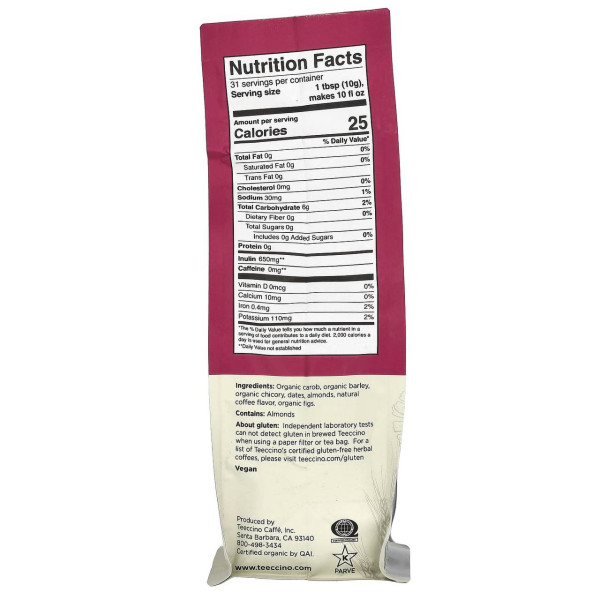 Трав'яна кава з цикорію, Chicory Herbal Coffee, Teeccino, без кофеїну, середнього обсмажування, зі смаком ява, 312 г