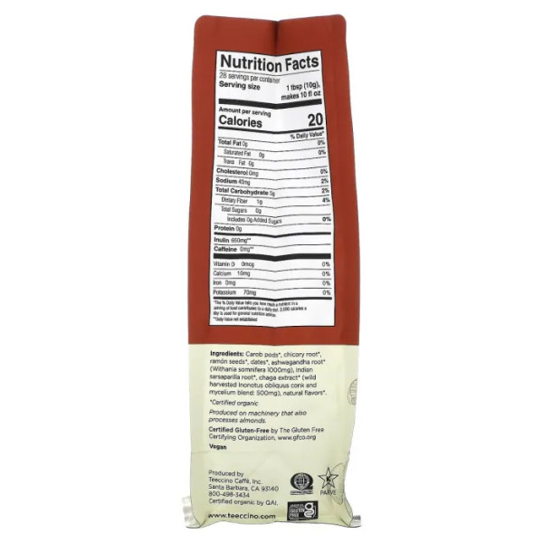 Травяной кофе с грибами, Mushroom Herbal Coffee, Teeccino, с ашвагандой и чага, без кофеина, средней обжарки, со вкусом сливочного крема, 284 г