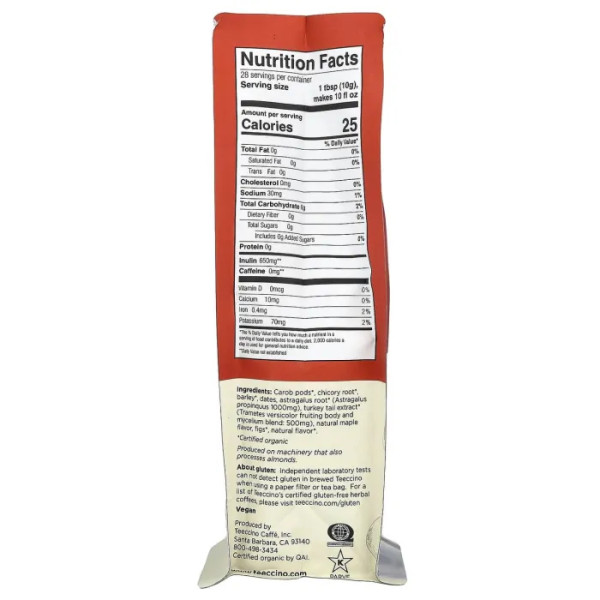 Трав'яна кава з грибами, Mushroom Herbal Coffee, Teeccino, середнього обсмажування, без кофеїну, з трутовиком різнокольоровим і астрагалом, зі смаком обсмаженого клена, 284 г