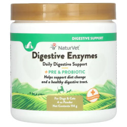 Травні ферменти з пре і пробіотиками, для собак та кішок, NaturVet Digestive Enzymes Pre Probiotic, 144 г