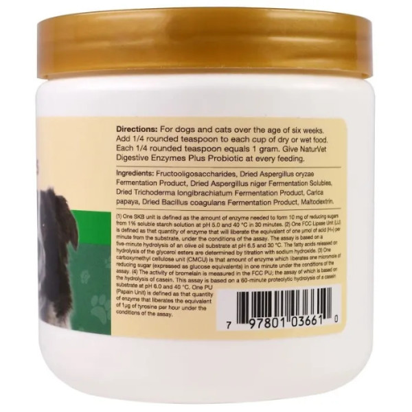 Травні ферменти плюс пробіотик, Digestive Enzymes Plus Probiotic, NaturVet, для собак та кішок, 227 г
