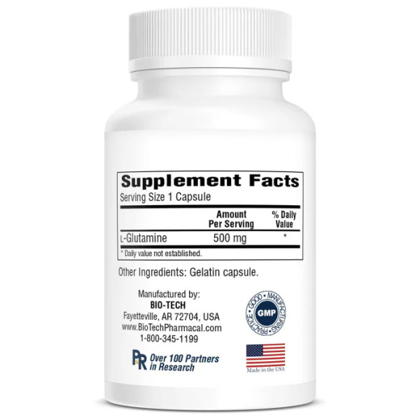 Глутамин, Glutamine, Bio-Tech, 100 капсул