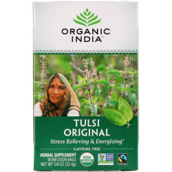 Чай тулсі з базиліком, без кофеїну, Organic India Tulsi Holy Basil Tea, 18 чайних пакетиків, 32.4 г