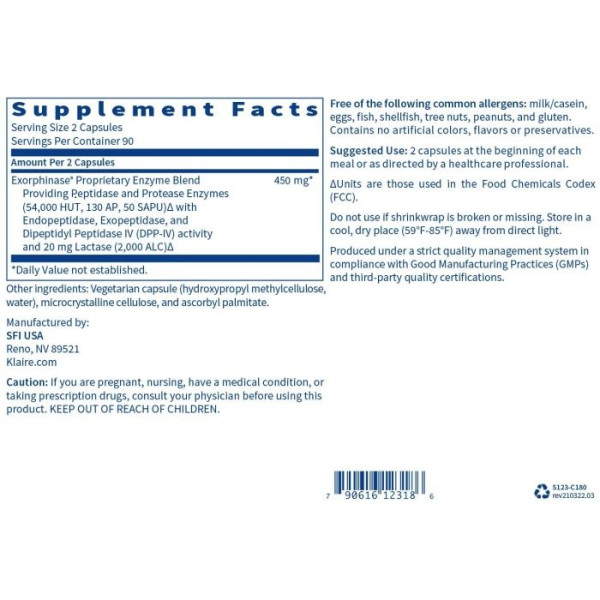 Ензими, SerenAid, Klaire Labs, 180 капсул