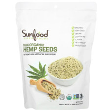 Насіння конопель органічне, Sunfood Raw Organic Hemp Seeds, сире, 454 г