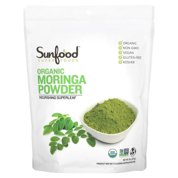 Морінга, Organic Moringa Powder, Sunfood, органік, порошок, 227 г