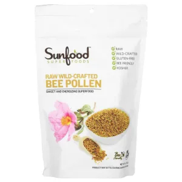 Бджолиний пилок, Raw Wild-Crafted Bee Pollen, Sunfood, сирий, зібрана з дикорослих рослин, 227 г