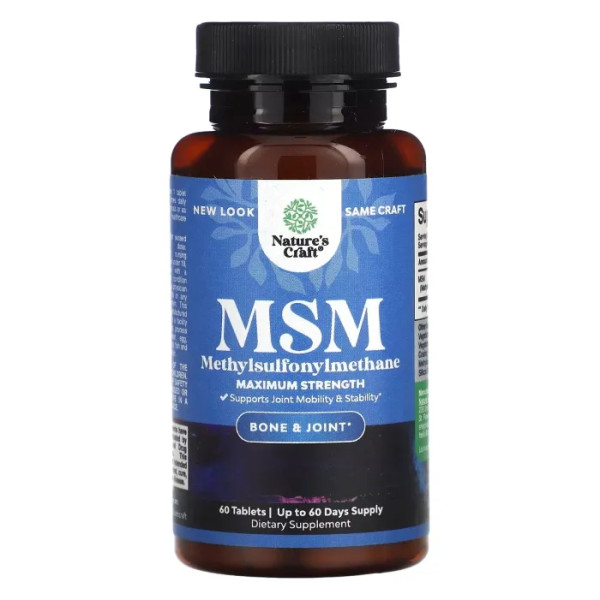 Метилсульфонілметан МСМ, MSM, Nature's Craft, максимальна сила дії, 60 таблеток