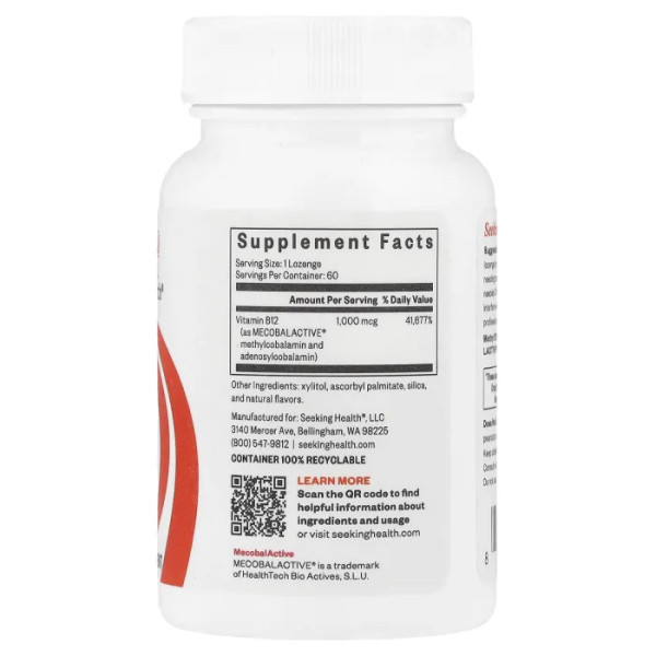 Метил B12, Methyl B12, Seeking Health, 1000 мкг, 60 льодяників
