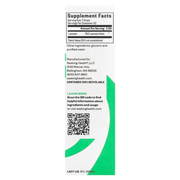 Лактаза краплі, Lactase Drops, Seeking Health, 15 мл