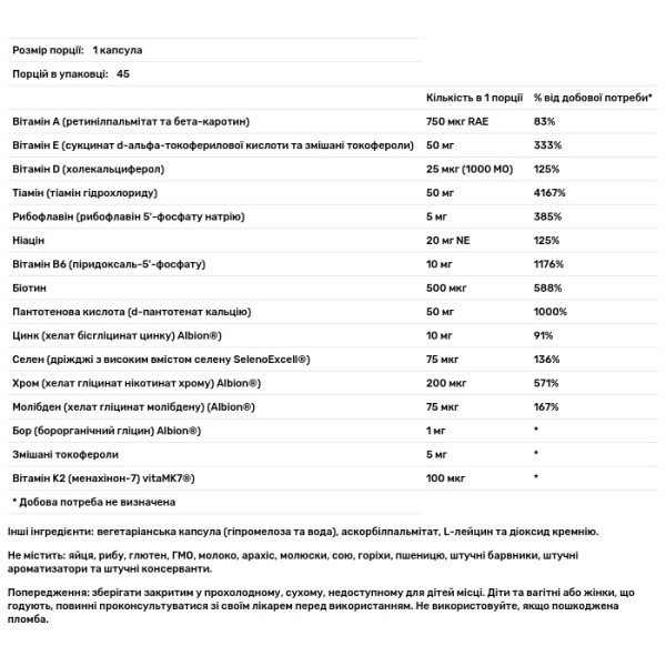 Мультивітамінний комплекс, Multivitamin One Sensitive, Seeking Health, 45 капсул