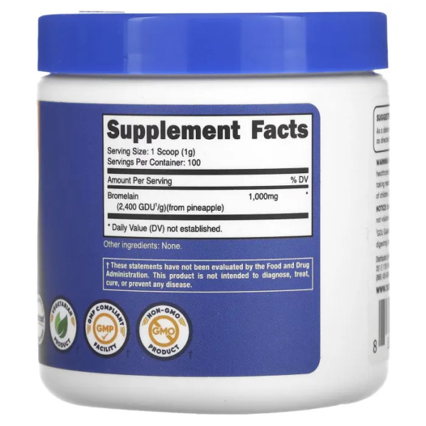 Бромелайн, Bromelain, Nutricost, без добавок, 100 г
