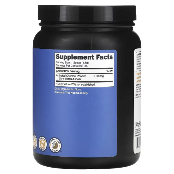 Активоване вугілля, Activated Charcoal Powder, Nutricost, без добавок, 454 г