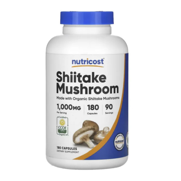 Гриб Шиїтаке, Shiitake Mushroom, Nutricost, 1000 мг, 180 капсул (500 мг на 1 капсулу)