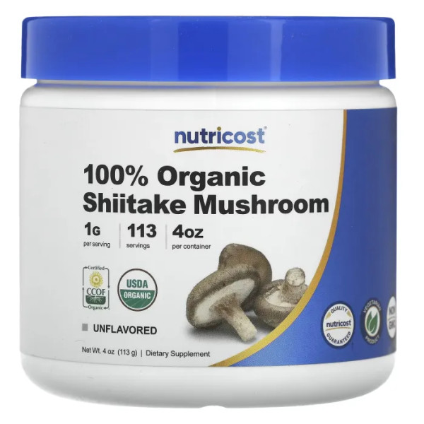 Гриб Шиїтаке, Organic Shiitake Mushroom Powder, Nutricost, органічний порошок, 113 г