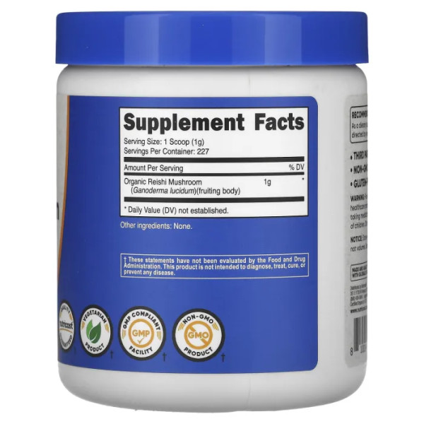 Гриби Рейші, Organic Reishi Mushroom, Nutricost, органік, порошок, без смаку, 227 г