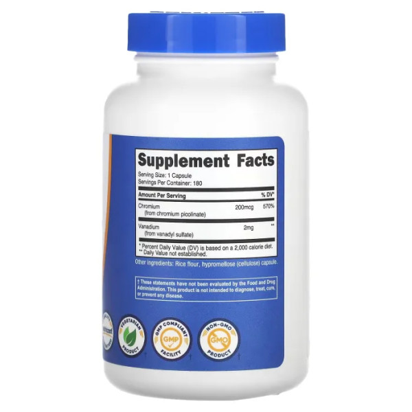 Ванадій, Vanadium, Nutricost, 2 мг, 180 капсул