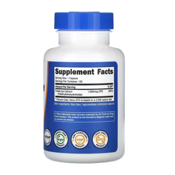 Метилфолат, Methyl Folate, Nutricost, 1000 мкг, 120 капсул