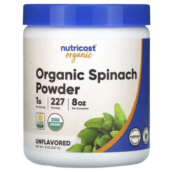 Шпинат, Organic Spinach, Nutricost, органік, порошок, без добавок, 227 г