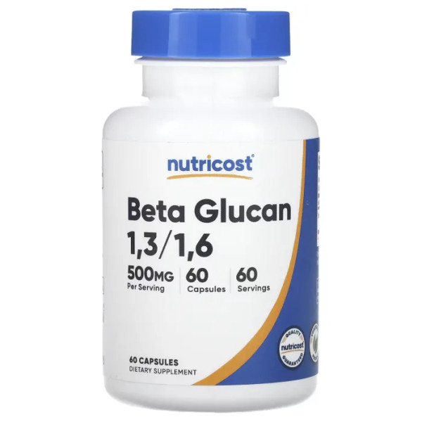 Бета-глюкан, Beta Glucan, Nutricost, 1,3\/1,6, 500 мг, 60 капсул