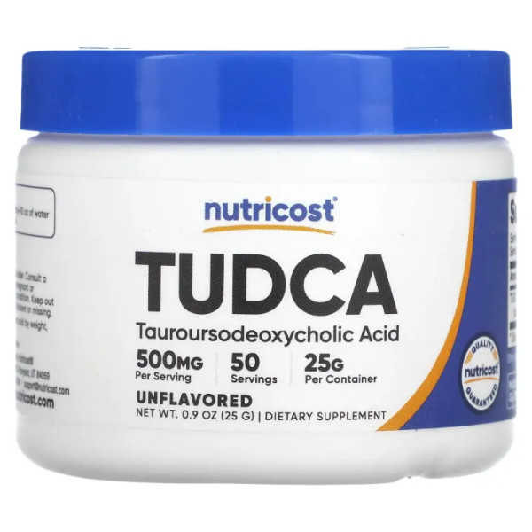 Тауроурсодезоксихолевая кислота, TUDCA, Nutricost, без вкусовых добавок, 500 мг, 25 г