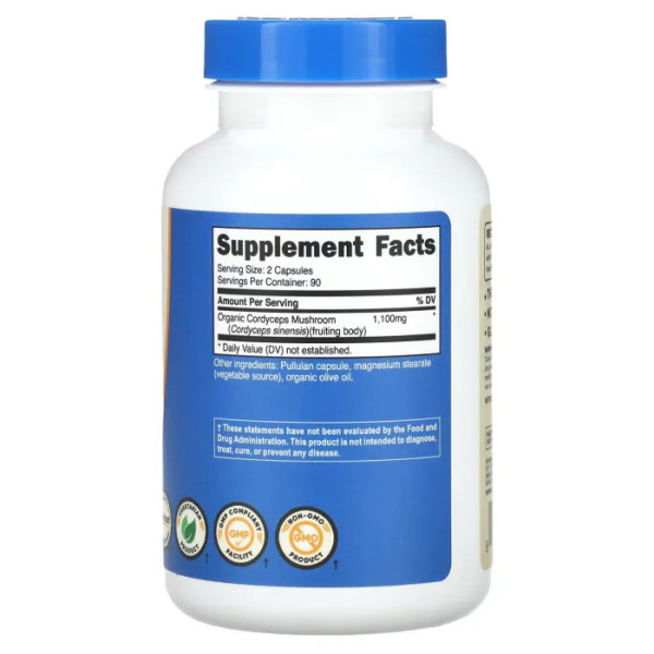 Кордіцепс, Cordyceps, Nutricost, 1100 мг, 180 капсул (550 мг на 1 капсулі)