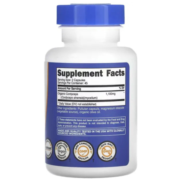 Кордіцепс, Cordyceps, Nutricost, 1100 мг, 90 капсул (550 мг в 1 капсулі)