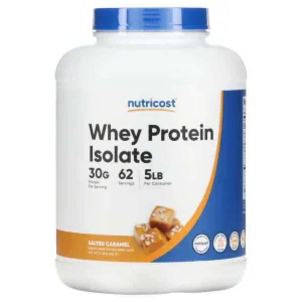 Сироватковий протеїн, ізолят, Whey Protein Isolate, Nutricost, порошок, солона карамель, 2.268 кг