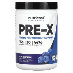 Предтренировочный комплекс, PRE-X Nutricost Performance, вкус голубая малина, 447 г