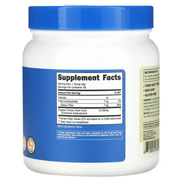 Інулін органічний, Organic Inulin Powder, Nutricost, порошок, без добавок, 454 г