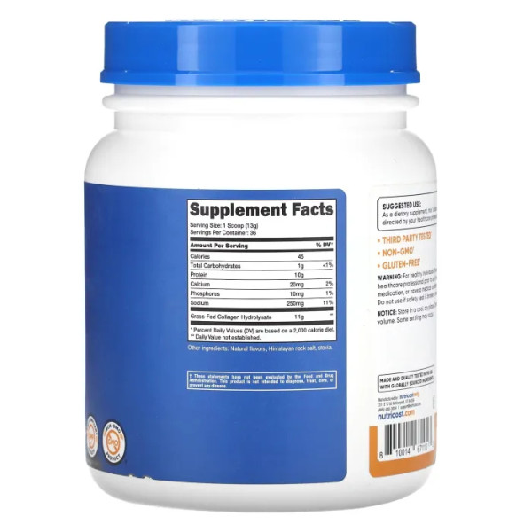 Колаген гідролізат, Collagen Hydrolysate, Nutricost, зі смаком солоної карамелі, 454 г