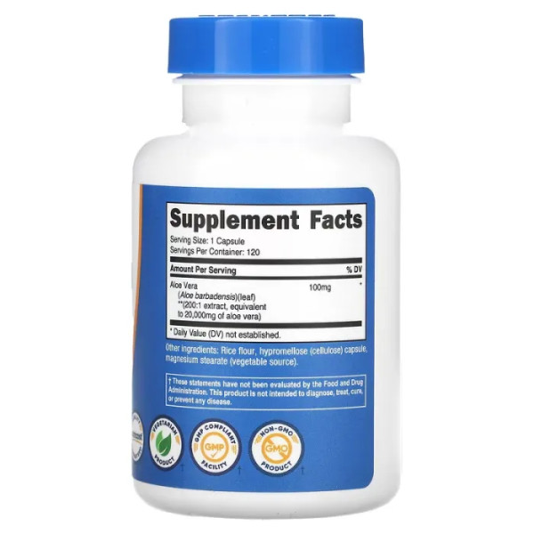 Алое вера, Aloe Vera, Nutricost, 20 000 мг, 120 капсул