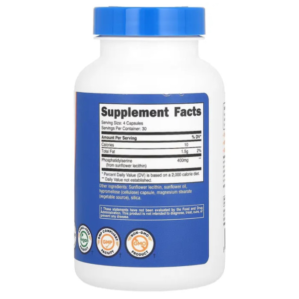 Фосфатидилсерин, Phosphatidyl Serine, Nutricost, 400 мг, 120 капсул (100 мг на 1 капсулу)