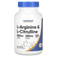 L-аргинин и L-цитруллин, Nutricost L-Arginine L-Citrulline, 240 капсул
